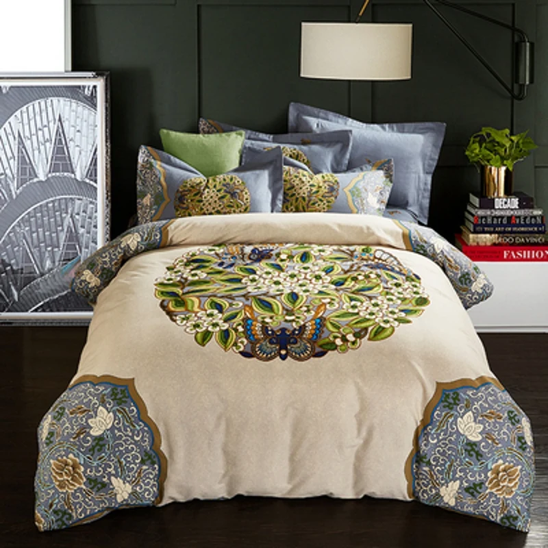 

Pure cotton brushed four-piece thickened national style cotton double bed fantasy city spring and autumn quilt cover