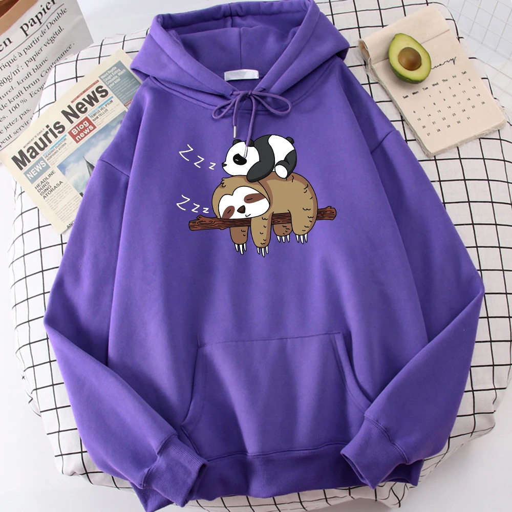 

Panda Lying On A Sloth Printed Women's Hoodie Autumn Crewneck Hoody Casual Loose Sweatshirt Simple S-Xxl Men's Pullover Tops