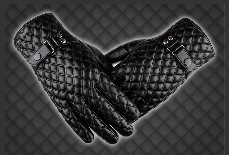 

Leather gloves for men's winter cycling with velvet thickening warm touch screen windproof waterproof driving motorcycle gloves