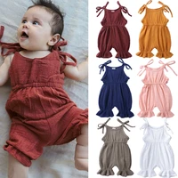 2021 summer new infant girls jumpsuits cotton linen jumper cute newborn baby girl butterfly knot sleeves ruffle romper 0 3 years