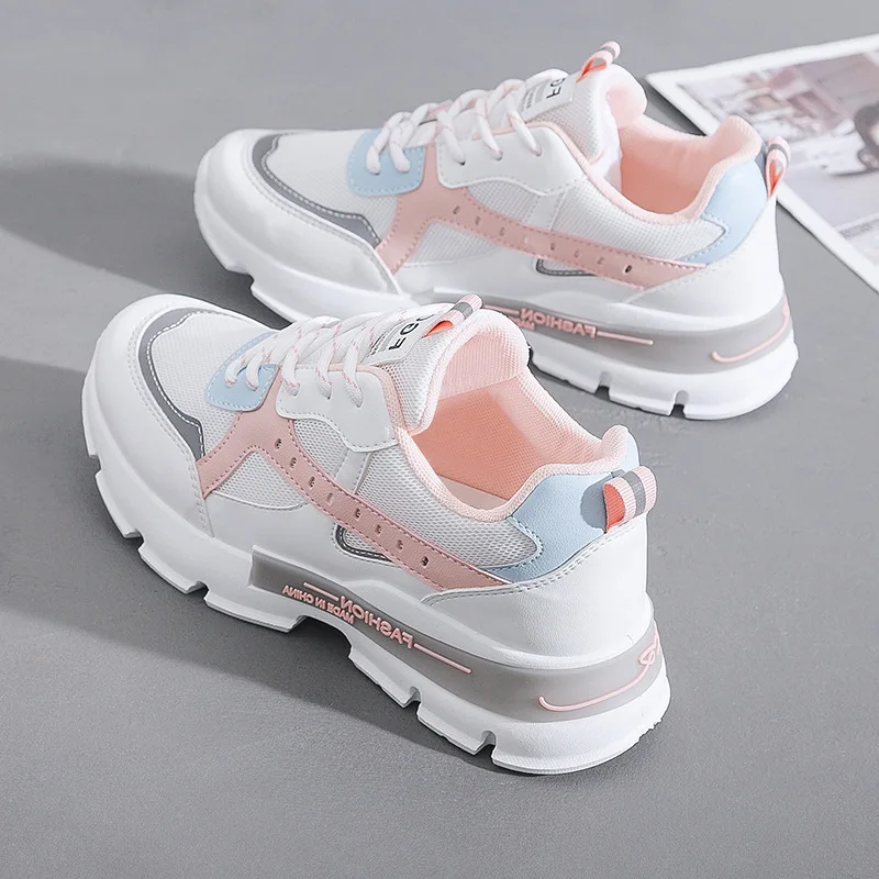 

Reflective Platform Sneakers Women Shoes Korean Thick Sole White Chunky Sneakers Leather Breathable Casual Vulcanize Shoef76