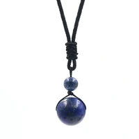 handmade weave rope chain lapis lazuli pendant round beads necklace tiger eye stone ethnic style jewelry