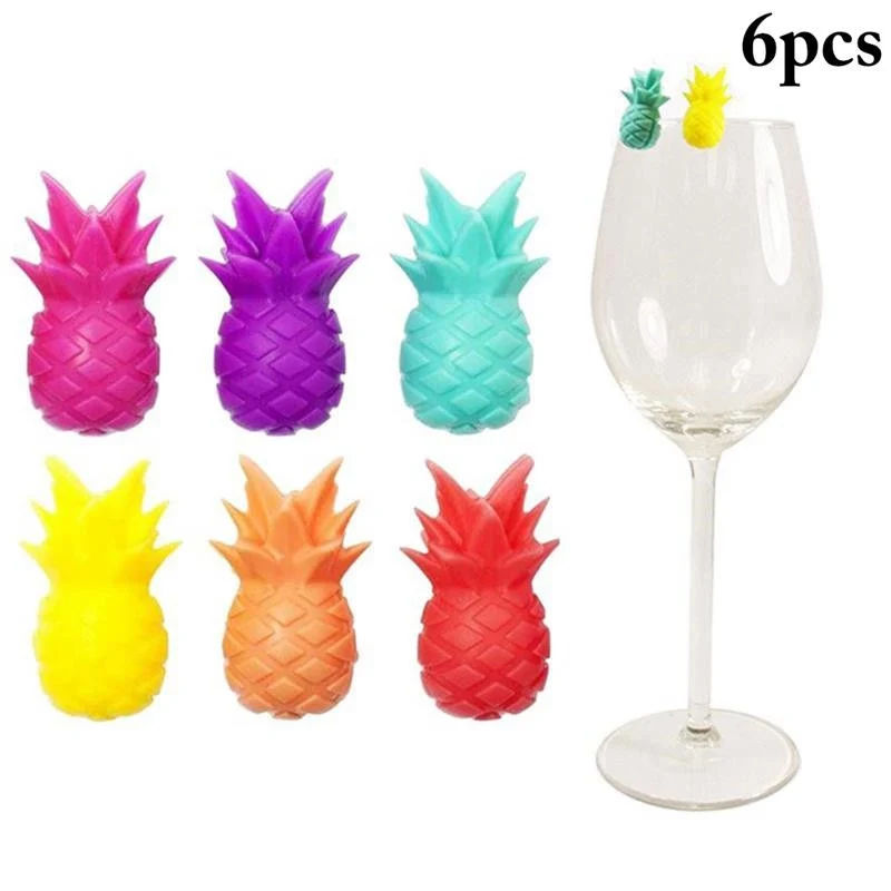 

Creative Pineapple Marker Charm Silicone Red Wine Glass Marker 6pcs Drinking Glass Identification Cup Labels Tag Signs for Party