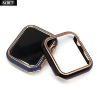 amtrtt bumper for apple watch series 6 se 5 4 3 2 shiny plastic cover hard frame case for iwatch protector double colors 42mm 44