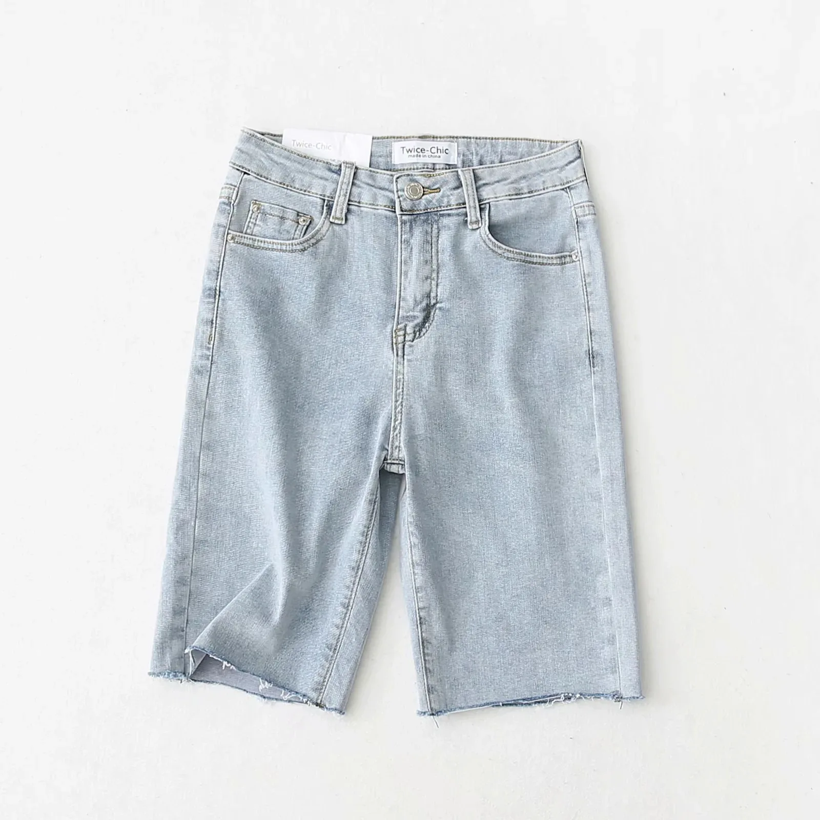 High Waist Slim Denim Shorts Women Tight Knee Length Stretch Short Jeans Pants Summer Streetwear Skinny Cycling Bermuda Pockets