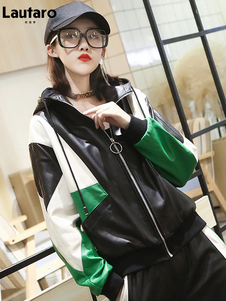 Lauraro Весенне осенняя стильная женская куртка бомбер из искусственной кожи с