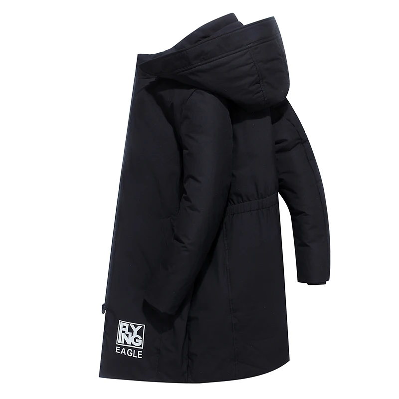 

Men Russia Winter Long Section Thick Warm Windproof Hooded Gray & Black Down Jacket Casual Duck Down Snow Parka Outwear Coats