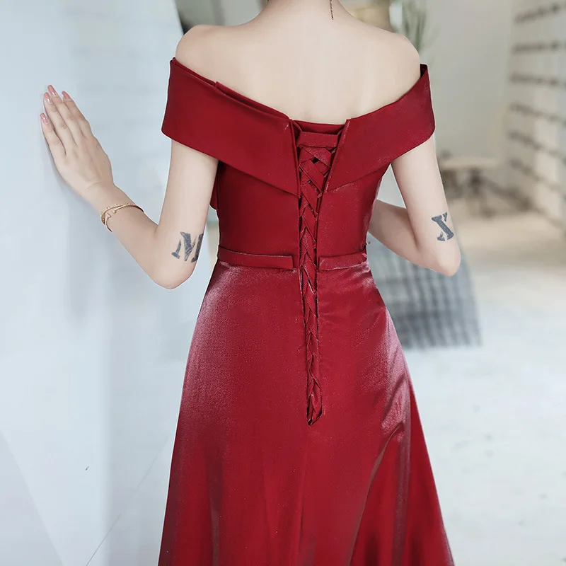 Bride Wedding Toast Clothing 2020 New One-shoulder Noble Long Atmospheric Burgundy Evening Dress Was Thin |