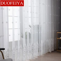 embroidered floral white tulle window screen curtain for living room bedroom luxury sheer voile curtain blind drapes door decor