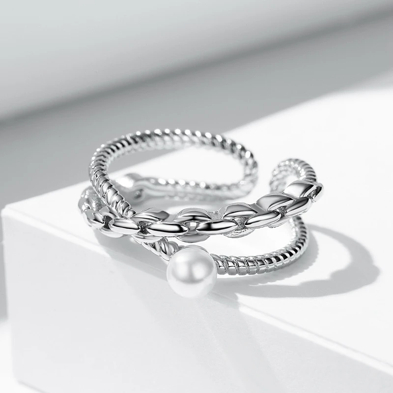 SODROV Adjustable Engagement Wedding 925 Sterling Silver Pearls Ring Jewelry For Women