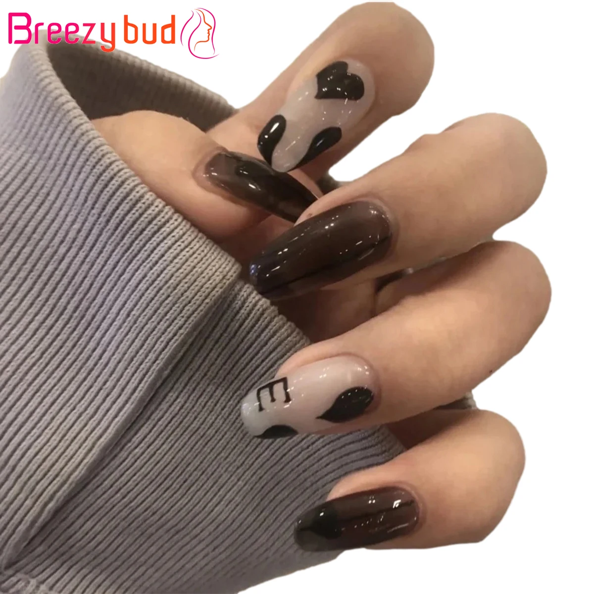 

24Pcs Leopard Nail Tips French Lines Fake Nails Lines Hit Color Ballet Fingertips Coffin False Nails with Design Nails Art Tool