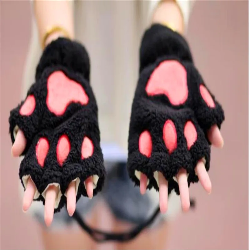 

Cartoon cat's paw han edition cute fingerless gloves for men& women winter plush half gloves thickening warm PAWS HX-08966