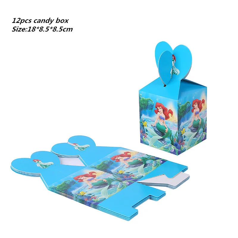 12pcs candy box 10 шт. Русалочка бумажная Конфета попкорн Подарочная коробка Висячие десертные сумки подарки для девочек на свадьбу День рождения вечерние украшения Русалочки - Цвет: 12pcs candy box