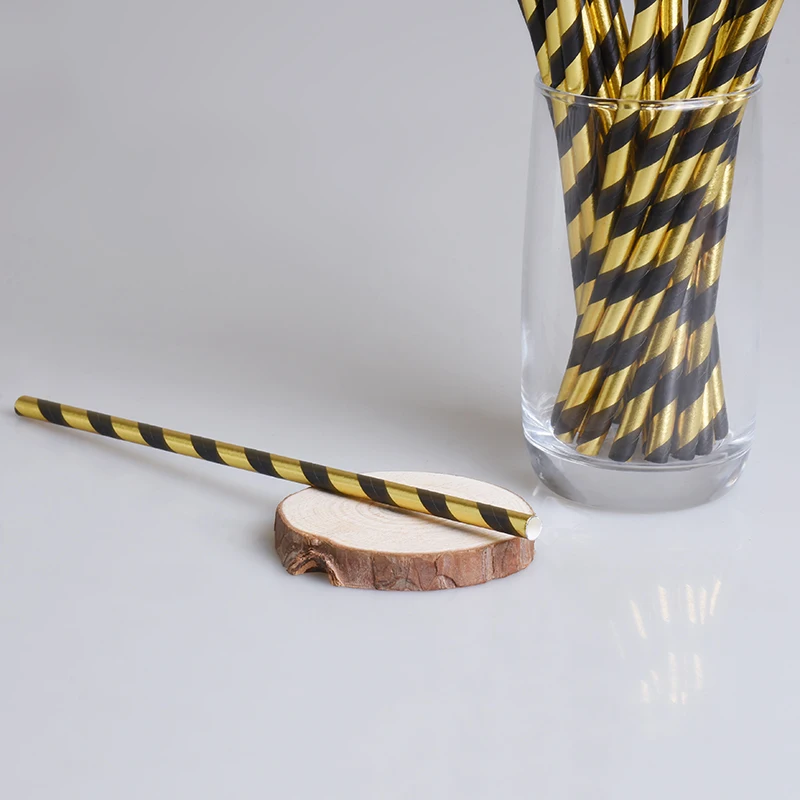25PCS Black and gold striped straw festival wedding graduation season party supplies | Дом и сад