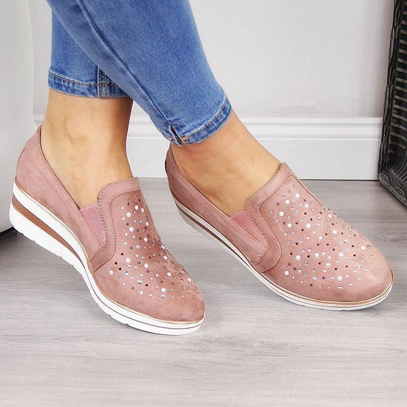 

Autumn Women Casual Leather Flats Wedge Women Platform Sneakers Cutouts Slip On Flats Moccasins Shoes Woman Dropship