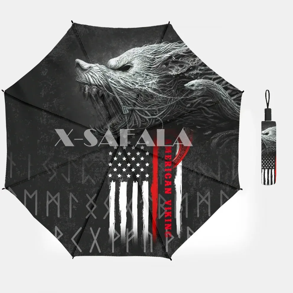 Зонт Автоматический Трехслойный с рисунком птицы викингов волка покера ворона