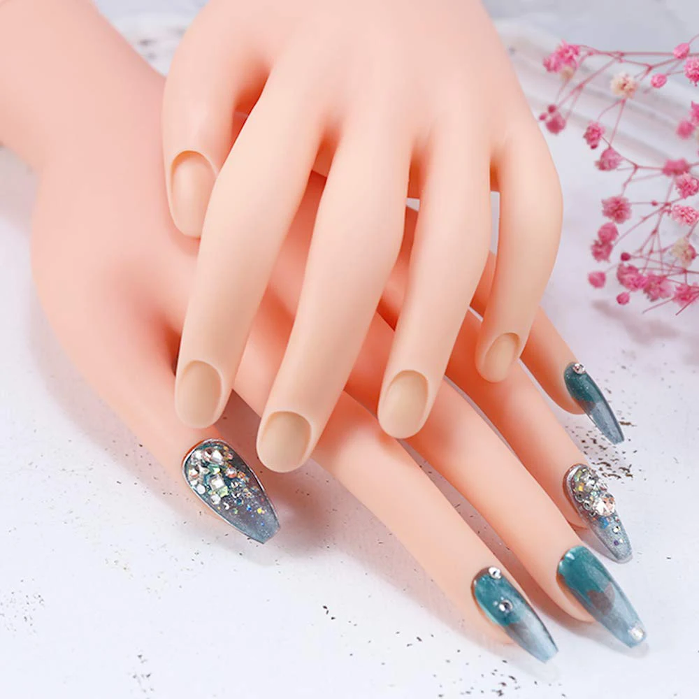 Manicure Practice Hand Nail Training Hand Model Flexible Movable Display Silicone Fake Finger Nail Printer Soft Manicure Tools images - 6