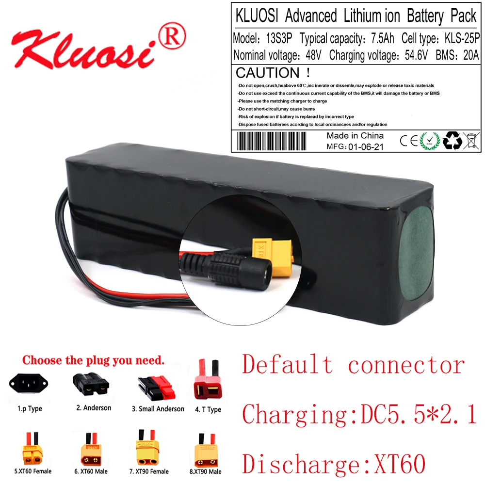 

KLUOSI 13S3P 48V 7.5Ah 8Ah 750W 54.6V Lithium Battery Pack with 20A BMS for Electric Scooter E-bike Electric Bicycle Scooter Etc