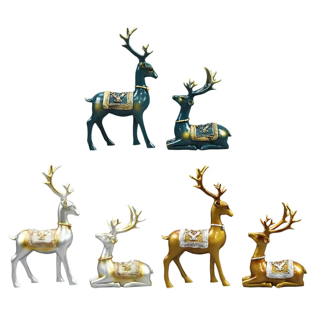 

2X Resin Reindeer Lover Sculpture Elk Couple Deer Figurine Statue Home Office Decoration Feng Shui Ornament Wedding Gifts