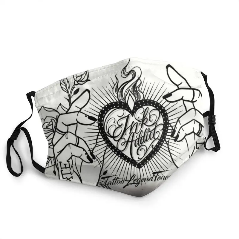 

Love Hate Ink Addict Heart Tattooed Hands Design Washable Face Mask Unisex Adult Mask Protection Cover Respirator Mouth Muffle