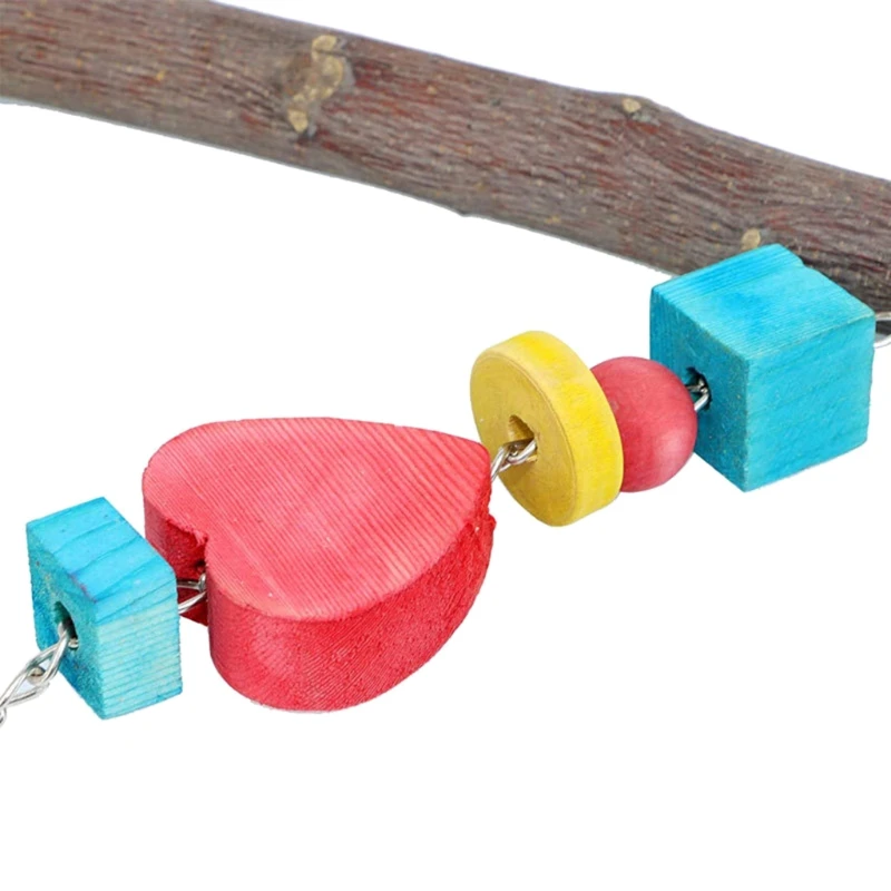 

Colorful Wood Bird Perch Parrot Swing Stand Cage Hanging Bells Toys for Conure