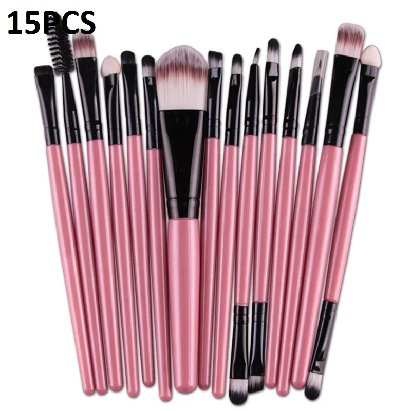 15pcs 15/20 шт. набор кистей для макияжа, инструменты для макияжа, косметический набор, набор для макияжа с деревянными ручками, брендовый набор кистей для макияжа Pincel Maleta De Maquiagem профессиональный - Handle Color: 15pcs