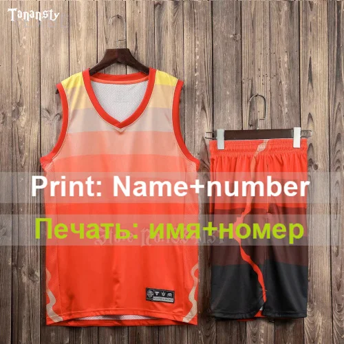 Orange Name Number Мужские баскетбольные майки командные спортивные костюмы дышащие быстросохнущие Индивидуальные детские Молодежная форма для баскетбола набор наборы Новинка - Цвет: Orange Name Number