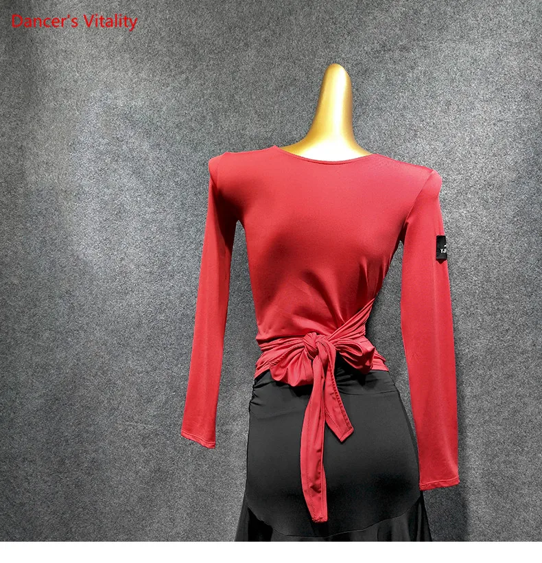 

Women Latin Shirts Sexy Solid Latin Dance Clothes Top For Women V-neck Long Sleeve Ballroom Dancing Tops Latin Dance Costumes