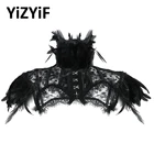 Кружевная накидка-болеро на плечи, готический воротник с перьями, жакет, топы, костюм для готической вечеринки, Ретро винтажный панк