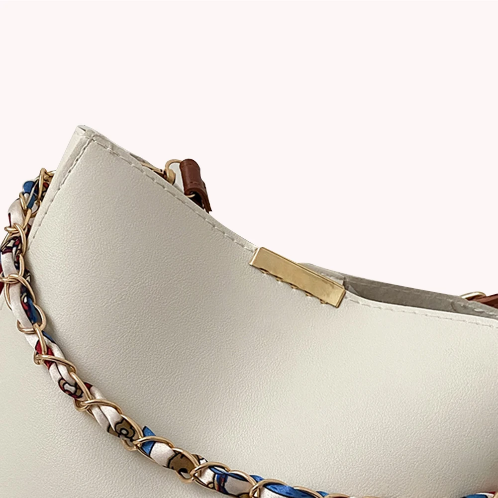

Women PU Leather Shoulder Bag Ladies Vintage Silk Chain Buckets Messenger Bag Casual Female Travel Crossbody Handbag