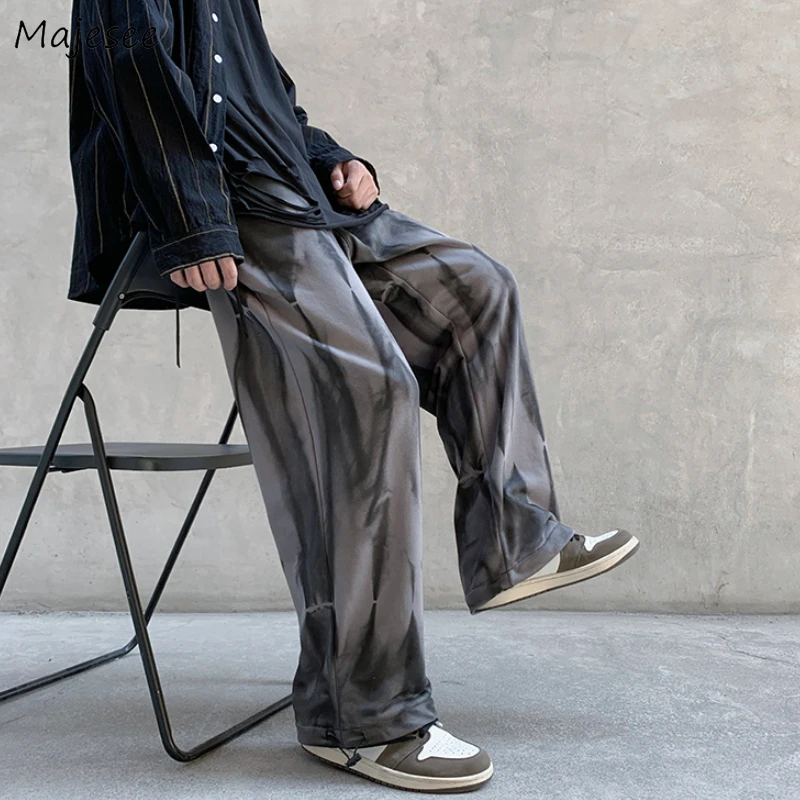 

Tie Dye Casual Pants Men Straight Baggy Stripe Loose Wide Leg High Street Sweatpants Teens Hip Hop Vintage Retro European Style