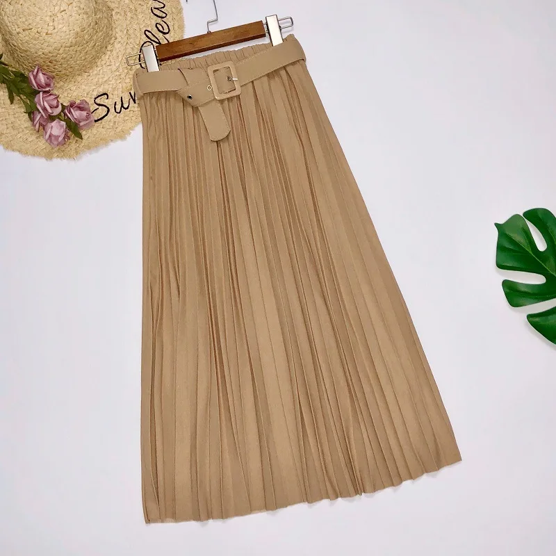 

NEW Elegant skirt womens Autumn High-Waisted Pleated Skirt Multicolor Long Commute A- line midi Skirt womens Office Lady