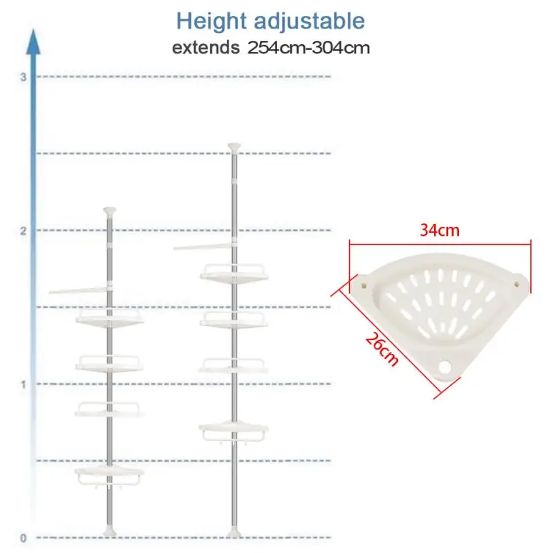 Треугольная стойка для ванной комнаты из нержавеющей стали 4 белых полочки