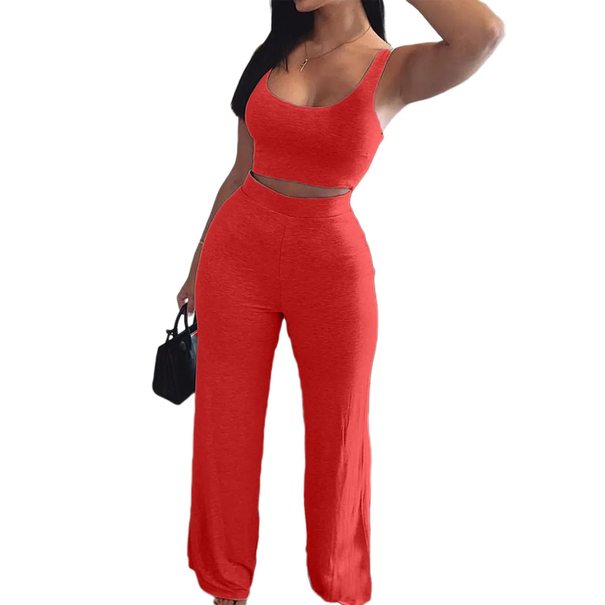 

2021 New Style Women 2 Pcs Tracksuit Sets Sleeveless U Neck Bodycon Tank Top + Long Pant Sport Outfits Casual Sets