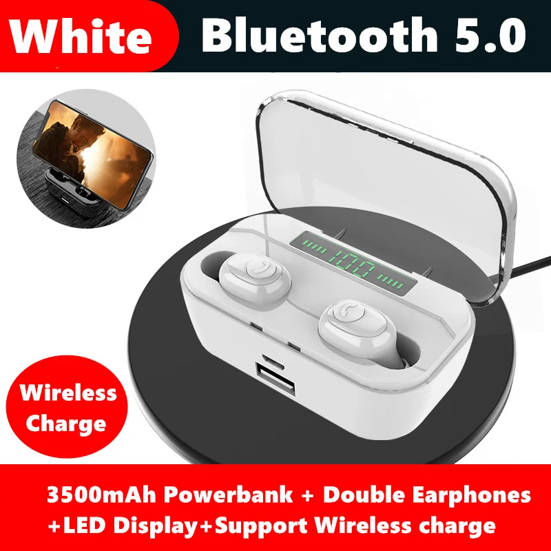 White Wireless 3500 мАч Bluetooth 5,0 наушники 8D HIFI TWS Bluetooth наушники CVC8.0 шумоподавление беспроводные Bluetooth наушники - Цвет: White Wireless