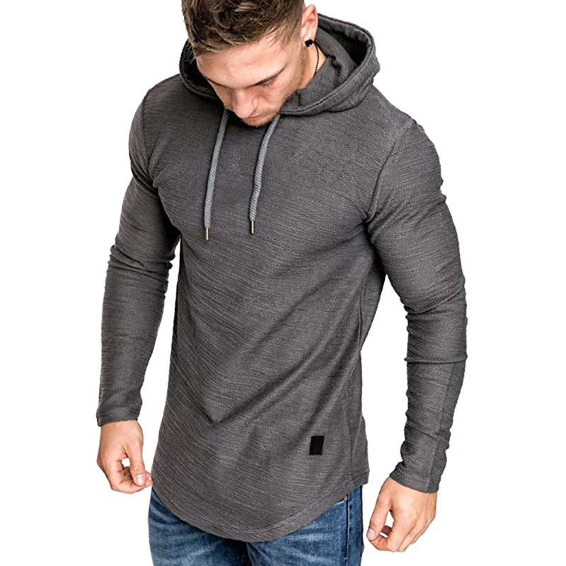 

Hot 2021 Solid Color Sleeve Tops Pullovers Fashion Slim Basic Tops Pleated Patch Detail Long Sleeve T-Shirt Men Spring Casual