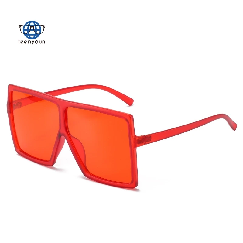 

Teenyoun New 2021 Sunglasses Net Live Contracted Large Square Eyeglasses Fashion Sun Glasses Red Women UV400 Plastic Acrylic