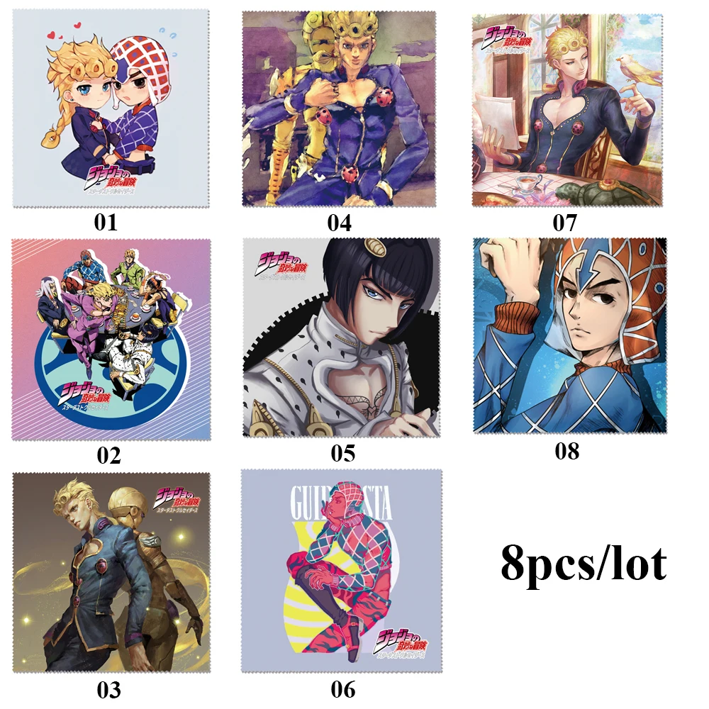 

8 Pieces/lot High Quality Microfiber 150*150mm Anime Lens Cloth JoJo's Bizarre Adventure Glasses Cloth For Phone Screen