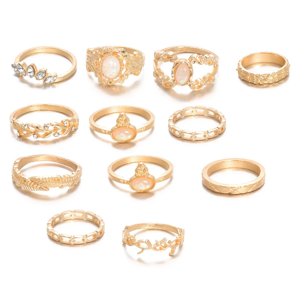MING 12 Pcs/Set Vintage Gold Alloy Ring Set Fashion Colorful Crystal Geometric Rings for Women | Украшения и аксессуары