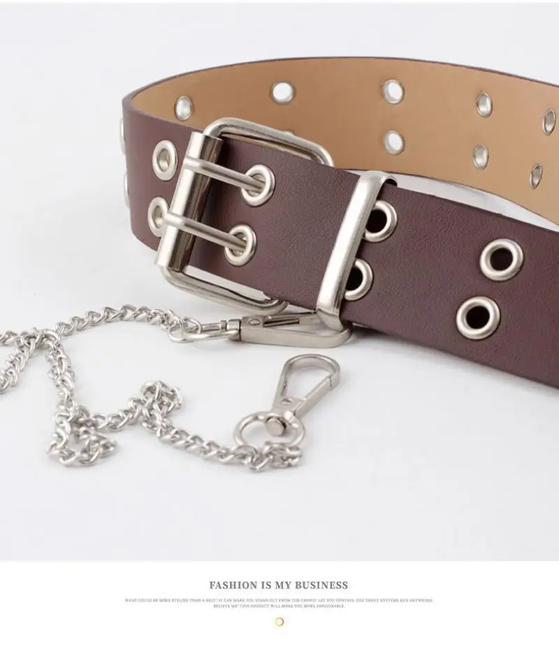 Винтажный женский ремень в стиле панк с цепочкой черный двойной одинарный