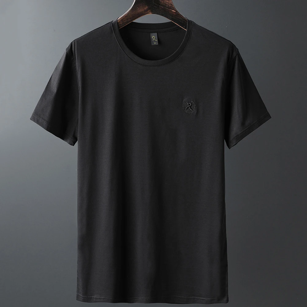 Мужская Однотонная футболка из 100% мерсеризованного хлопка с вышивкой