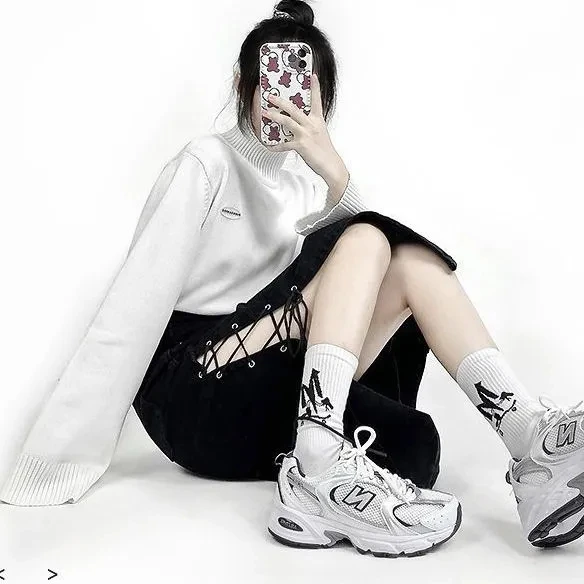 

Lady Harajuku Gothic High Split Lace-up Eyelet Skirts Punk Black Denim Long Girl Skirt Hollow Out Street Korean Fashion Cloth