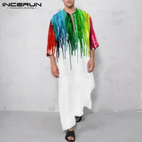 incerun fashion splashing ink printed robes men 34 sleeve o neck jubba thobe loose button islamic abaya clothing mens robe 5xl7