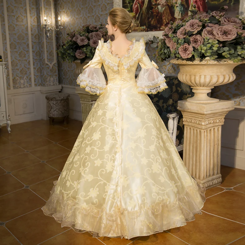 

Women's Victorian Rococo Long Dress Inspiration Maiden Costume Champagne Princess Evening Gown