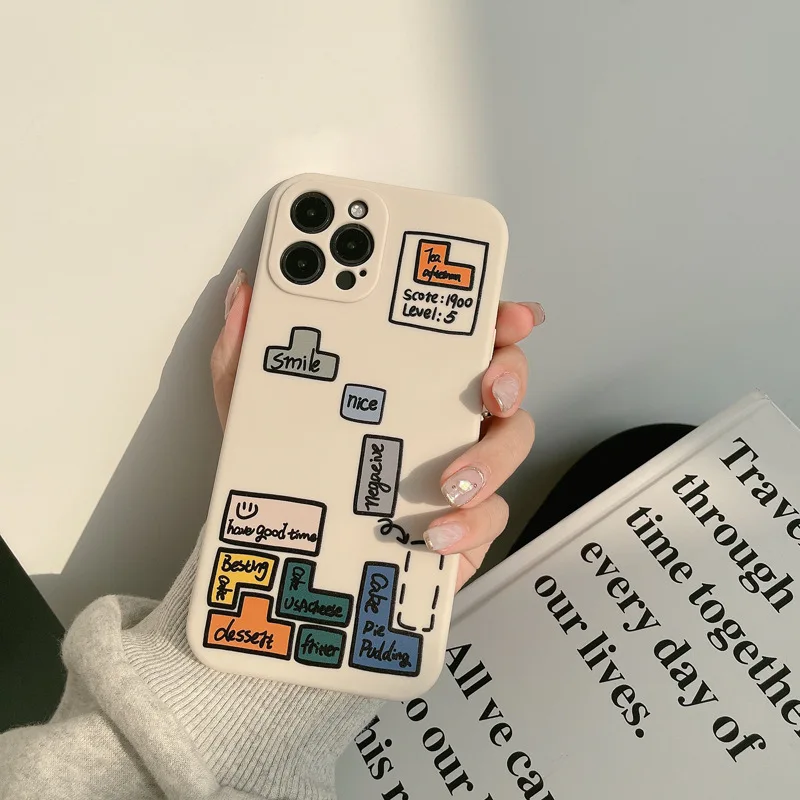 Милый мультяшный ударопрочный чехол для телефона с играми тетрис iPhone 13 mini 12 11 Pro Max