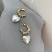 beautiful white pearl heart drop earrings for women korean style 2021 new jewelry statement chic brincos