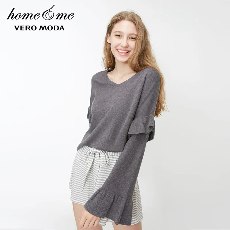 Granit mel. Vero Moda Новое поступление женские расклешенные рукава v-образным вырезом свободный крой гофрированные трикотажные | 318324523 - Цвет: Granit mel.