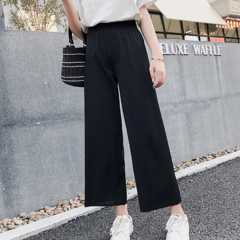 

Women Pants Solid Color High Waist Straight Casual Trouser Slim Elastic Pants