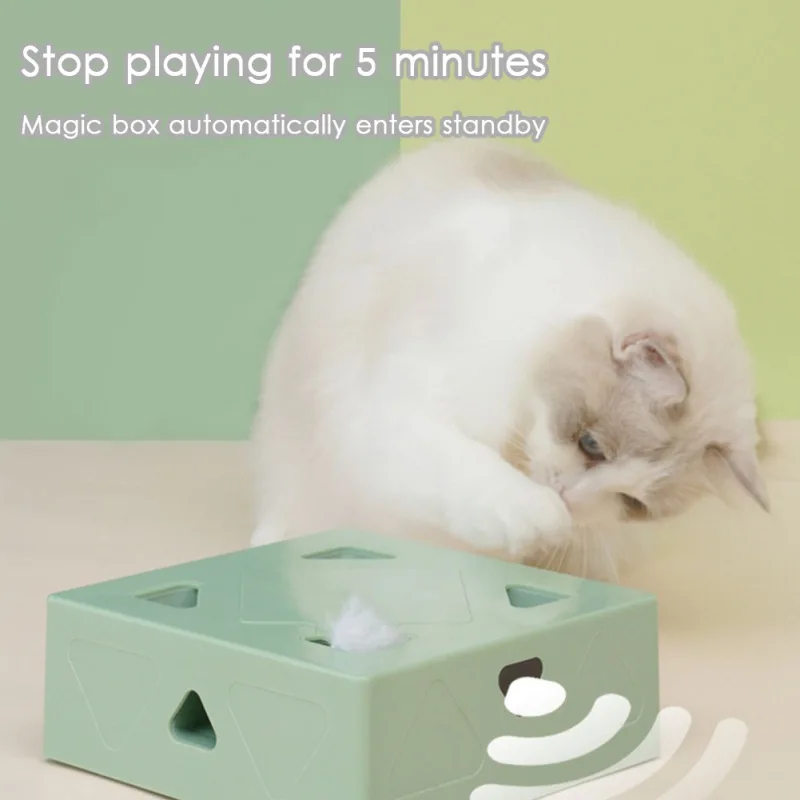 

Electric Cat Toy Sqaure Magic Box Smart Teasing Cat Stick Crazy Game Interactive Cats Feather Toys Cat Catching Mouse Toys