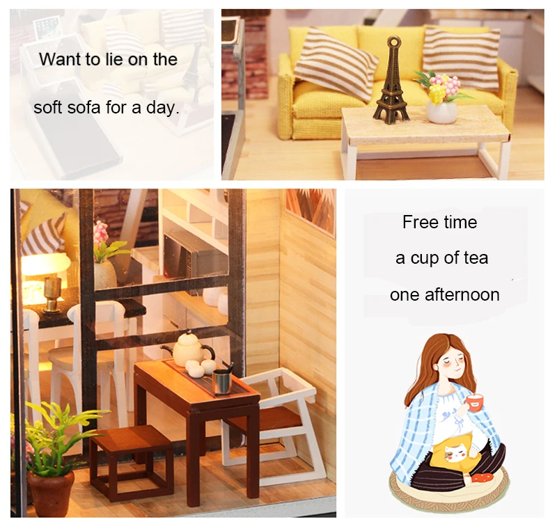 Roombox Кукольный дом деревянный миниатюрный DIY кукольный домик мебель набор собрать С Пылезащитным покрытием Куклы Домашние игрушки для детей Подарки